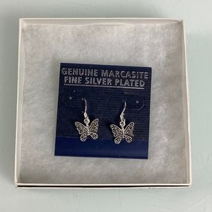 Genuine Marcasite Fine Silver plated Butterfly Earrings NEW